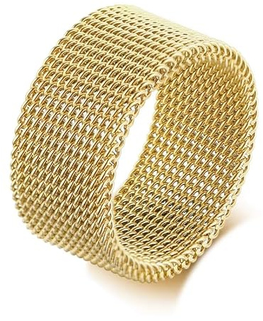 Herrring i rostfritt stål, nätband, 10 mm, guld, storlek 8