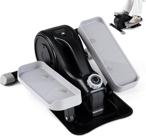 COSTWAY Under Desk Elliptical Machine, Mini Elliptical Cross Trainer with LCD/LED Display Screen, Portable Seated Leg Pedal Exerciser for Teens Seniors Adults (Black+Gray, no Remote Control)