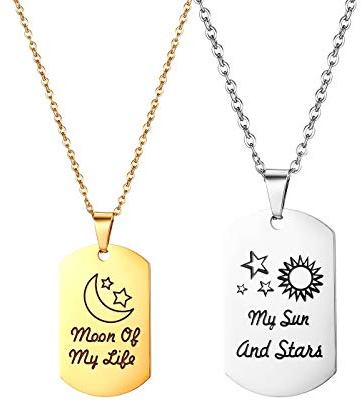 JewelryWe Par par halsband med gravyr, rostfritt stål hundbricka hundbricka partnekedjor vänskapskedjor BFF-kedja för män kvinnor guld silver, Rostfritt stål