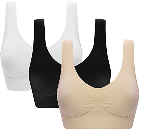 Jamron Dam 3 Pack Sömlös Trådlös Komfort Vardagliga Bralettes Sport Yoga Sömn BH med Avtagbara Kuddar (S-6XL)