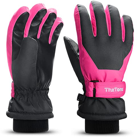 ThxToms skidhandskar för barn | Vinter snö skidhandskar – 15 ℃ | PU palm vindtäta, vattentäta varma fleece | Sport snowboard, skidåkning, cykelhandskar | pojke och flicka för 4–13 år