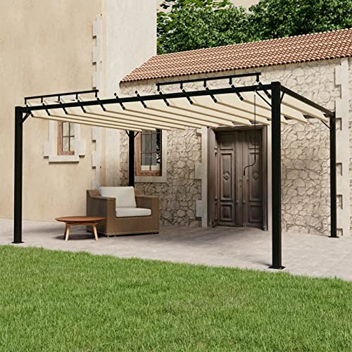 Leepesx Pavillon mit Lamellendach, Gartenpavillon, Pergola, Wasserdicht, Garten Pavillion, Partyzelt, Grillpavillon, überdachung Terrasse, Pool Pavillon, 3x4 m Creme Stoff und Aluminium