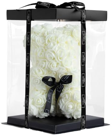 Infinity® Rosenbär Beige 25 cm – Handgefertigter Bär mit Geschenkbox & über 300 duftenden 3D-Schaumstoffrosen Frauen, Geburtstag oder Jahrestag