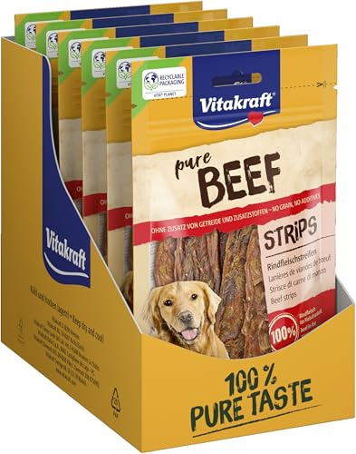 Vitakraft Pure Beef Strips, Hundeleckerli, Rindfleischstreifen, Hunde Trainingsleckerli, ohne Zusatz von Zucker (10x 80g)