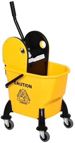 HOMCOM Carrello delle Pulizie Professionale Capacità 26L Strizzatore Rimovibile con Ruote 44 × 36 × 90cm Giallo