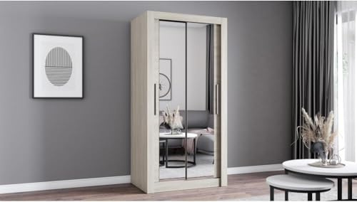 Fabryka Mebli Idźczak Kleiderschrank mit Spiegel - Schwebetürenschrank - Schlafzimmerschrank - 64 x 100 x 215 cm - Wohnzimmerschrank - Garderobenschrank, Schrank mit Zwei Türen, modern - Imoebel24