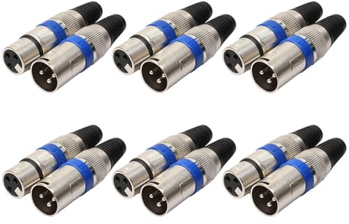 Greluma 6 paia Connettore XLR a 3 pin tipo saldato - 6 connettori maschio e 6 femmina per cavo audio microfono, realizzato in lega di zinco per elevata conduttività