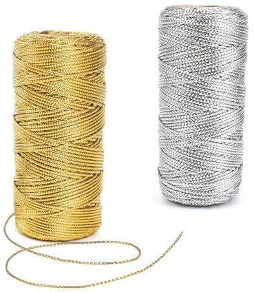 CHSEROK 2 Pièces Fil pour Bracelet, 1,5 mm x 100 m par Rouleau Fil Tressé Non Élastique, Or et Argent Fil pour Bracelet Perle, Cordon pour Bracelet pour Corde DIY, Bijoux, Emballage Cadeau