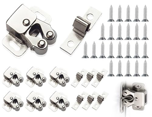 AOYEGIC 6 Stück Möbelschnäpper Set,Doppel Rollenschnäpper,Schranktür Türschnäpper,Schrank Ball Roller Catch,Kleiderschrank Tür Latch Fang,kugelschnäpper mit Schrauben,für Schranktüren(Silber)