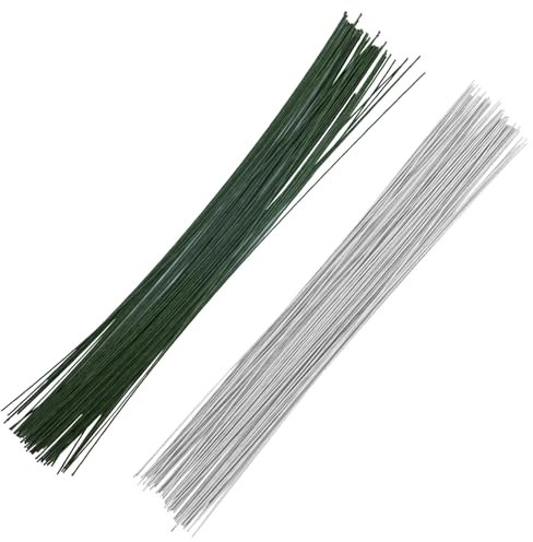 100 piezas de alambre para flores, alambre de tallo de flores, alambre para manualidades de floristería, banquetes, manualidades, bodas, ramos de flores (blanco, verde)