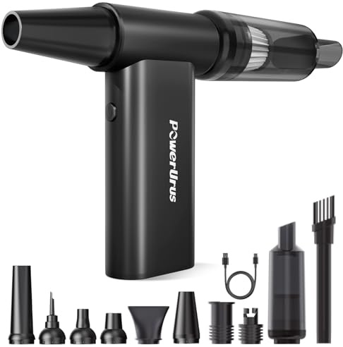 PowerUrus - Spolverino elettrico ad aria compressa da 20000 RPM con motore brushless, ventilatore d'aria wireless regolabile a 4 marce spolverino d'aria ricaricabile da 8000 mAh per tastiera, PC