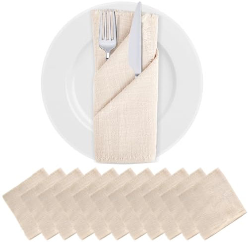 YANGUN 12 Stück Stoffservietten Beige, Servietten Stoff 42 x 42 cm, Leinenservietten Baumwolle Tischdekoration für Familienfeiern, Hochzeiten, Geburtstage Abendessen Cafe Restaurant (Beige)