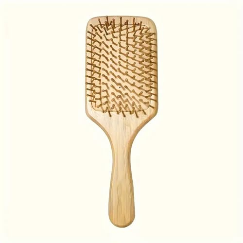 Cepillo de bambú para el pelo, cepillo de madera para el pelo, antiestático, para hombres, mujeres y niños, para cabello largo y grueso, para cabello liso y rizado, diseño antiencrespamiento cuadrado