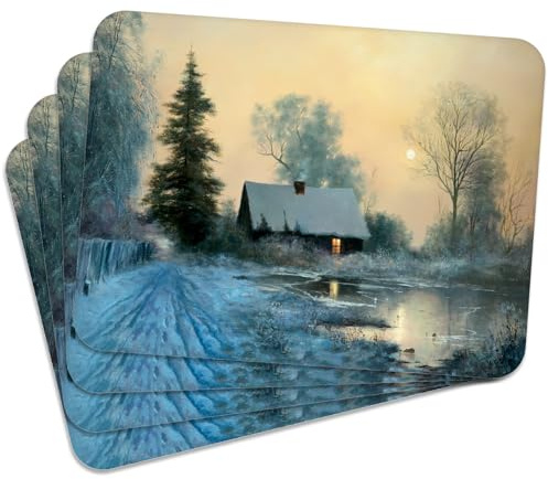 MG Design Set aus 4 Kork-Platzsets – Winter – 30 x 40 cm – hitzebeständig & abwischbar, mit Korkrückseite