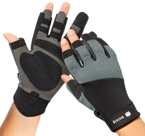 FitsT4 Sports Segelhandschuhe Herren Paddelhandschuhe Kajak für Segeln,Yacht,Segelsport, Paddeln, Angeln,Fischen,Dinghy,Schlauchboot Grau L