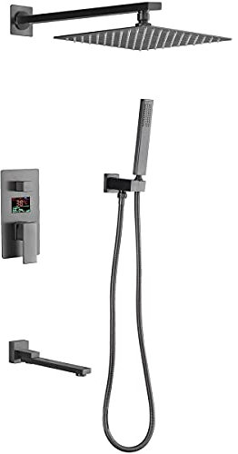 Rain Shower System Digital Display Shower Combo Set Wall Mounted Bathroom Shower Faucet Set With Shower Head Handheld Shower Tub Spout,