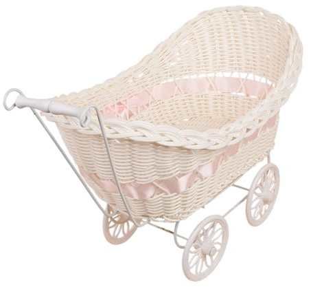 Decoración De Carrito De Bebé Tejida | Carrito De Cuatro Ruedas De Ratán Imitación Rústico | Decoración Para Interiores Exteriores Jardín Guardería Picnic Fiestas