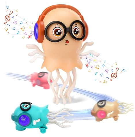 uksunvi Danza meduse giocattolo elettrico per bambini, giocattolo per gattonare, giocattolo musicale con luci a LED (arancione)