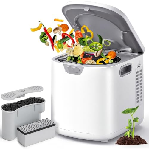 Compostiera elettrica da 4 litri per cucina, bidone intelligente per compostaggio, pulizia automatica, 3 modalità/display a LED, bidone del compost inodore con 2 filtri al carbonio, trasforma i