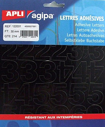 AGIPA Lot de 3 Pochettes 214 Chiffres adhesifs 30 mm Noir
