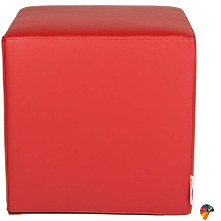 Arketicom Sitzwürfel für Kinder, gehämmertes Kunstleder - abnehmbar und waschbar - und Polyurethan, grün, gelb, pink, fuchsia, blau, hellblau, rot, orange, 25 x 25 x 25 cm 25 cm rot