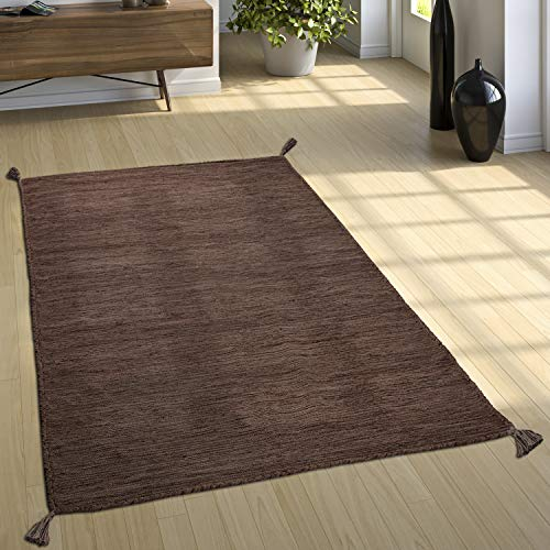 Paco Home Designer Teppich Webteppich Kelim Handgewebt 100% Baumwolle Modern Meliert Braun, Grösse:80x150 cm