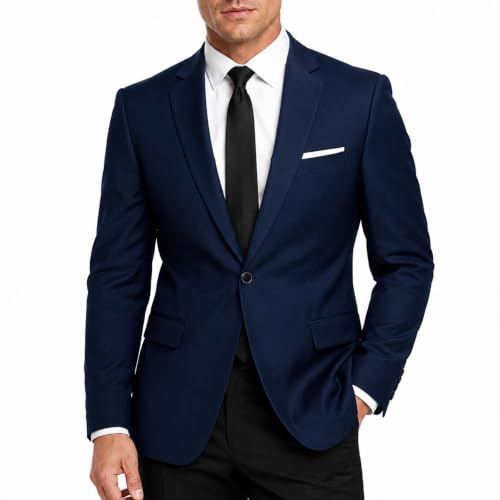 Allthemen Blazer da Uomo Slim Fit Formale Giacca da Abito One Button Monopetto Casual Tuxedo Suit Giacche Smart Blazer Marina Militare XL