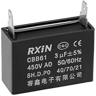 sourcing map Ceiling Fan Capacitor CBB61 3uF 450V AC Single Insert Metalized Polypropylene Film Capacitors 38x25x15mm for Water Pump Motor Generator