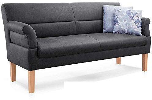 CAVADORE 3-Sitzer Kira, Sitzbank für Küche, Esszimmer oder Wohnküche in Büffellederoptik, Inkl. Armteilverstellung und Federkern, 189 x 94 x 81, Mikrofaser: dunkelgrau