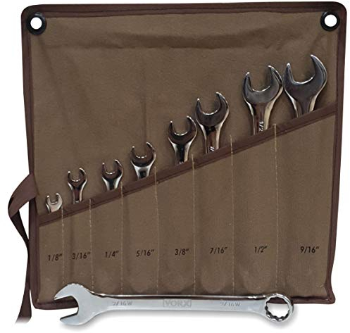 Vorx Schraubenschlüssel, 8 Stück, British BSW Whitworth WW Schraubenschlüssel-Set, 1/8 Zoll bis 9/16 Zoll, gesenkgeschmiedet, Chrom-Vanadium, Lieferung in schwerer Canvas-Aufbewahrungstasche