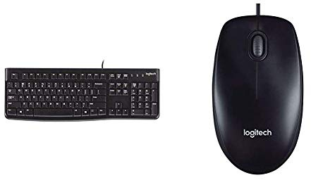 Logitech K120 Tastiera Cablata Business per Windows/Linux, USB & M90 Mouse USB Cablato, 1000 DPI, Mouse Ambidestro, Compatibile con PC/Mac/Laptop, Nero