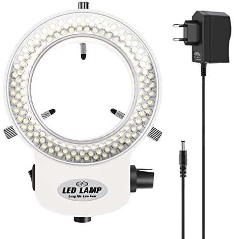 Liseng 144 lysdioder, industriellt ringljus, ringlampa för optiskt ringljus, mikroskop, ljuskälla, 6 000 K, 0–100 % justerbar ljusstyrka (EU--vit)