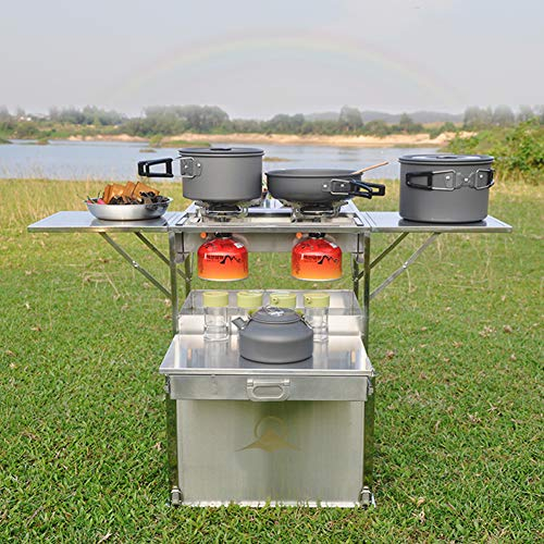 MNSSRN Outdoor Mobile Küchenkonsole, 55-Liter-Kapazität, Multifunktionsfaltbarer Camping-Picknick-Teetisch, tragbarer Auto Aufbewahrungsbox, Küchengrill-Kochfeld