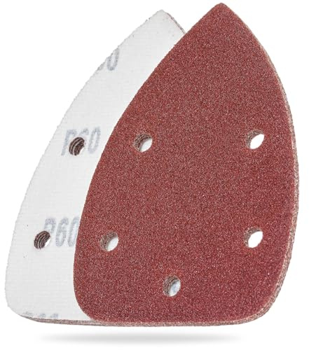 YoiYee 60 Grit Mouse Detail Sander Sanding Sheets, 140 x 90mm, Pack of 10 | 5 holes for dust extraction, aluminium oxide abrasive, hook and loop backing, heavy E paper, ideal for wood and metal