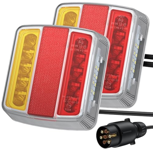 PROZOR Pilotos Traseros Remolque 18LED 12V Luz Trasera Ámbar con Cableado 7.5m Enchufe de 7 Pines Luces Remolque Homologado E11 Impermeable IP65 Montaje con Tornillos para Remolque Camión Caravana