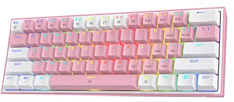 Redragon K617 60% Wired RGB Gaming Keyboard, 61 Keys Compact Mechanical Keyboard w/White & Pink Mixed-Colored Keycaps, Linear Red Switch, Pro Driver Support