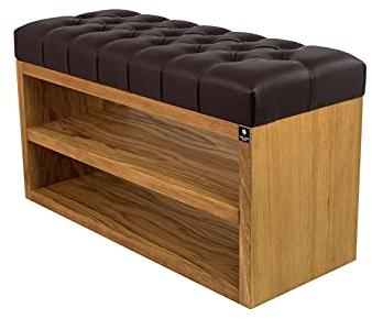 EMRA WOOD M-DEKO LPS-5 Polsterbank Schuhbank Chesterfield Gesteppt mit Ablage Bezug aus Kunstleder Dunkelbraun Gestell aus Holz Nach Maß (Höhe 45cm Tiefe 30cm, 50)