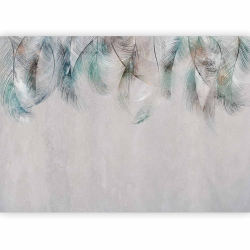 murando Fotomurales Pluma 350x256 cm XXL Papel pintado tejido no tejido Decoración de Pared decorativos Murales moderna de Diseno Fotográfico Boho Abstracto Turquesa Gris b-A-0764-a-a