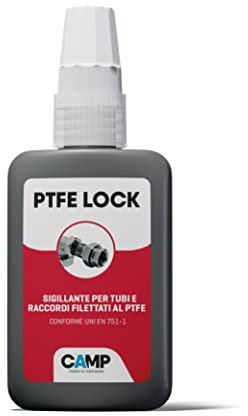 CAMP PTFE LOCK Adhésif D’Étanchéité Professionel avec PTFE pour Tuyaux et Raccords Filetés, pour Air, Gaz, Eau, Huiles, Blanc, 50 ml