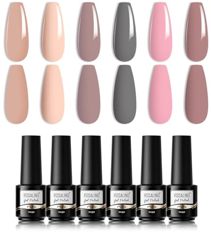 ROSALIND UV Nagellack Nude Rosa Grau Gelfarben 6Pcs Set | Soak off UV LED Gel Nagellack Set Gellack für Nail Art Gelnagelset