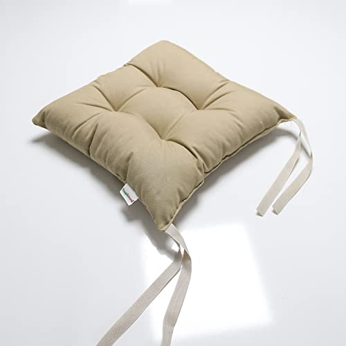 Tropik Home Colourful Seat Pads, Garden Kitchen Dining Chair Cushions Tie On (Beige)