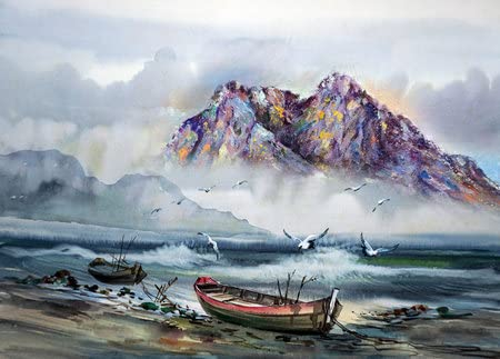Acryl-Bild 100 x 70 cm: Kunst Aquarellmalerei Meer, Strand(193370045)