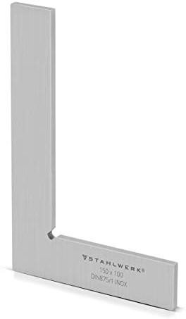 STAHLWERK Equerre plate 90° 150 x 100 mm DIN 875/1 Equerre de contrôle/Equerre de serrurier/Equerre de butée/Equerre de précision en acier inoxydable