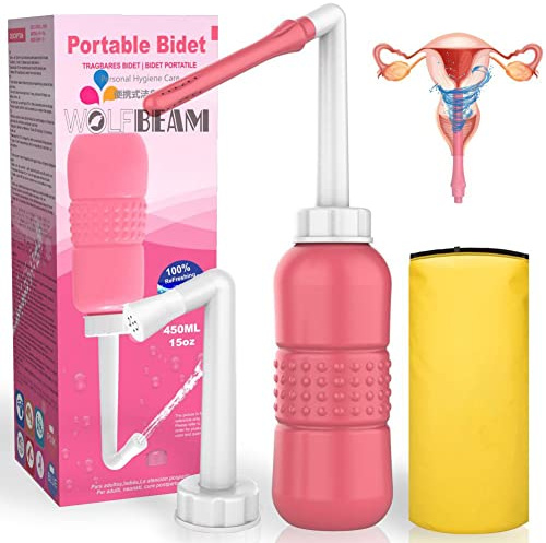 Wolfbeam 450ml Portable Hand-held Vulva and Anus Cleaner and Personal Health Vaginal Washing Container, Travel Urinal Spray Scrubber for Personal Hygiene (Pink 2in 1 450ml)