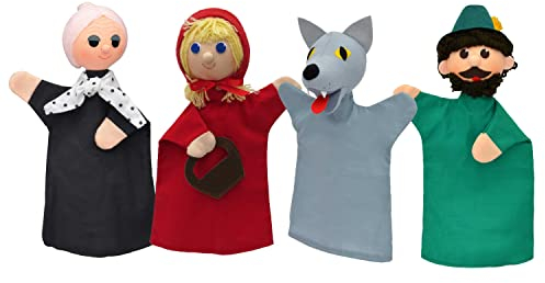 Set 4-Fach Marionette Märchenfigur Handpuppe Rotkäppchen 18 cm, Mehrfarbig, für Kinder Jungen Mädchen Babys