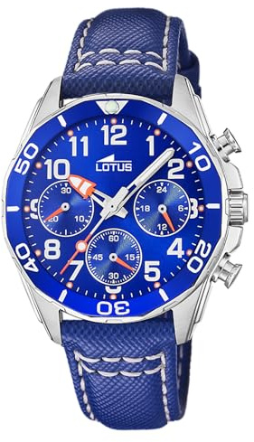 LOTUS Reloj Niño Analógico de Cuero Azul - Movimiento de Cuarzo - Reloj Infantil - Cristal Mineral Alta Resistencia - Resistente al Agua 5 ATM 18859/1 - con Pulsera de Regalo - Junior Collection