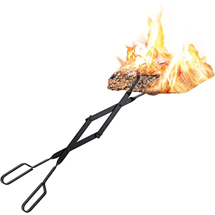 Bettermade Pinzas para chimenea, agarrador de troncos de 26 pulgadas para exteriores, pinzas de leña de hierro forjado resistentes, herramientas de hoguera para exteriores e interiores para fogatas,