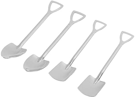 Cuillère à Crème Glacée Petite, Durable, Réutilisable Une Petite Cuillère à café Mignonne et Portable en Acier Inoxydable (2 pelles pointues 2 pelles carrées)