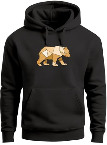 Neverless® Hoodie Herren Bär Aufdruck Grafik Outdoor Polygon Motive Printshirt Natur Fashion Streetstyle schwarz L