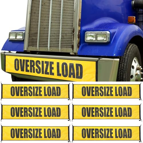 SmoothNovelty 6 Pcs Oversize Load Banner Bulk Oversize Load Sign with Metal Hooks and Stretch Cord for Truck Escort Vehicles Car, Yellow(18 x 84 Inch)